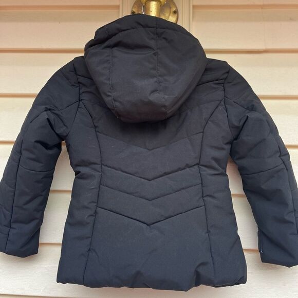 AQ Explore The Unknown Unisex black puffer coat, front & side zippers, hood,5-6 - Picture 8 of 9